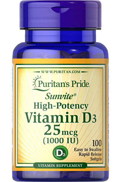 Puritan's Pride High Vitamin D3, 1000 Iu, Softgels, 100 Pieces