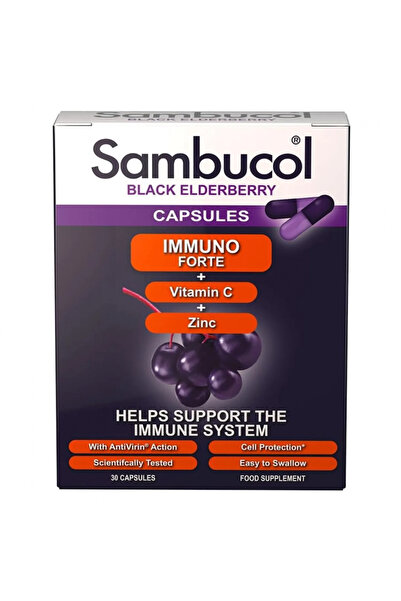 Sambucol Immuno Forte Capsules With Vitamin C & Zinc For Immunity, Pack of 30's