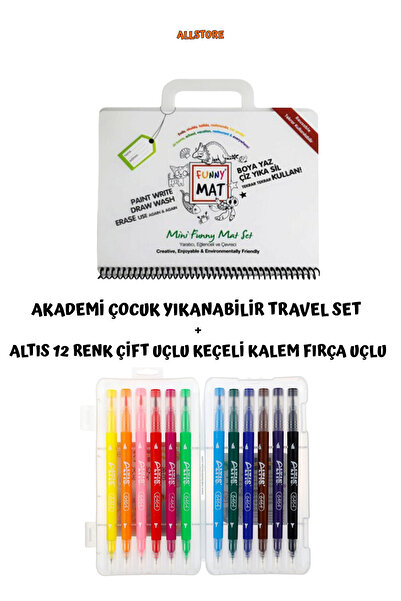 Akademi Çocuk Yıkanabilir Travel Set (Desenli) + Fırça Uçlu Kalem Seti