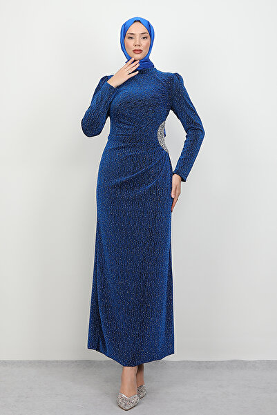 Lamia Giyim Moana Taşlı Abiye Gece Mavi