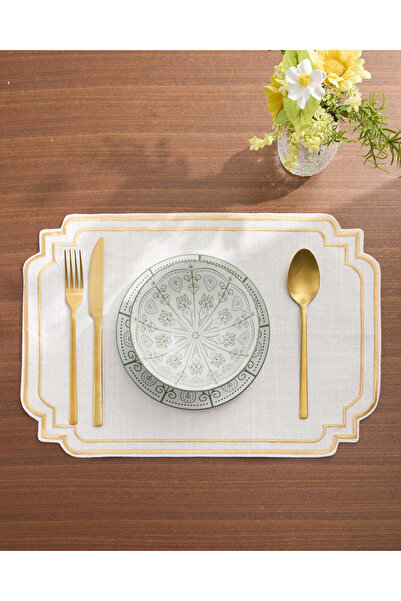REDTAG Ivory Cotton Rectangle Embroidered Placemat