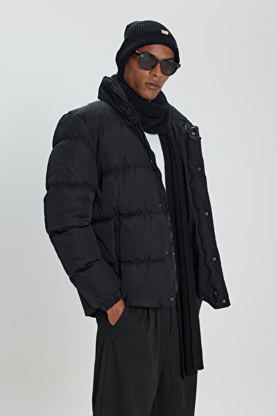 AC&Co / Altınyıldız Classics Black Standard Fit Regular Cut Mock Neck Zipper Detailed Side Pocket Puffer Jacket