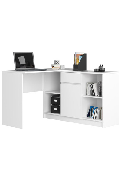 SERSIMO Birou de colț cu sertar, ușă și 6 rafturi, PAL laminat 16 mm, 120x126x79 cm, alb