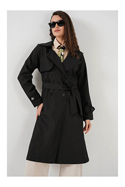 Bigdart Double Breasted Collar Black Women's Trench Coat 5918