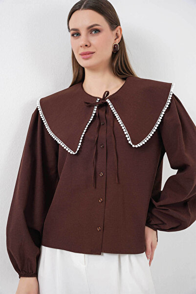 Bigdart Peter Pan collar Brown Women's Shirt 20314
