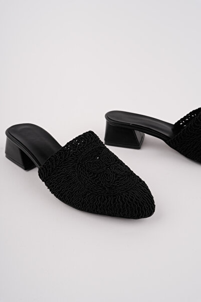 RoseVeno Women's Black Knitted Heeled Slippers