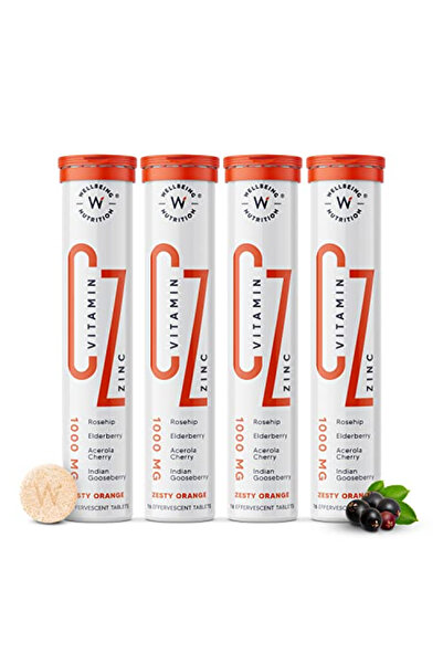 Wellbeing Nutrition فيتامين سي والزنك، معزز للمناعة، ١٠٠٪ من الكمية اليومية الموصى بها من فيتامين سي - ٦٤ قرصًا، عبوة من ٤ أقراص