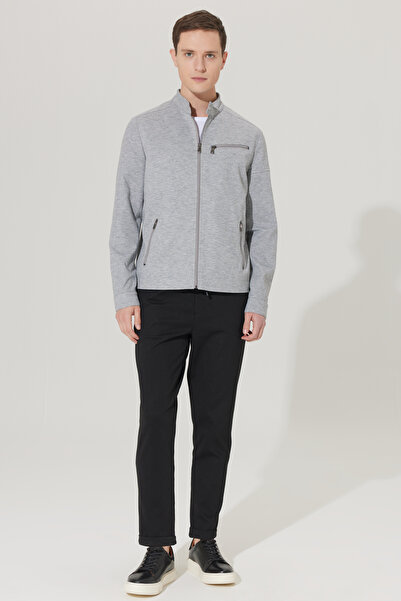 ALTINYILDIZ CLASSICS Gray Standard Fit Regular Cut Mock Neck Patterned Coat