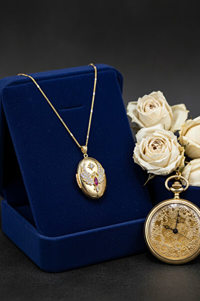 Utku Kuyumculuk 14 AYAR ANKAKUŞU TASARIM MADALYON ÇERÇEVE KOLYE