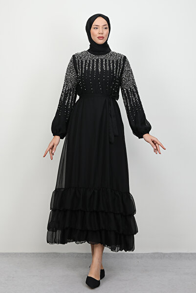 Lamia Giyim Suna İncili Şifon Elbise