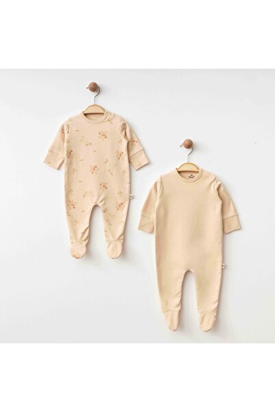 blumi kids طقم بدلة أطفال عضوية مع جوارب - نقش أرنب ولون بيج سادة