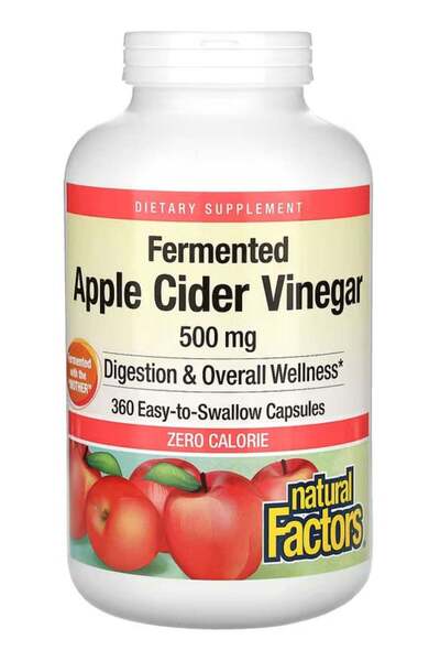 Natural Factors خل التفاح ٥٠٠ ملغ ٣٦٠ كبسولة