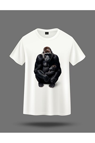 karaoğlu تي شيرت غوريلا وطفلها القرد مطبوع