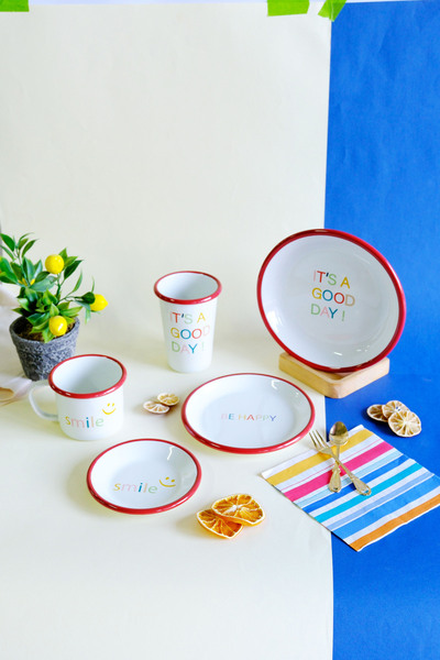 Elifle Enamel Plate 16cm Be Happy Pattern