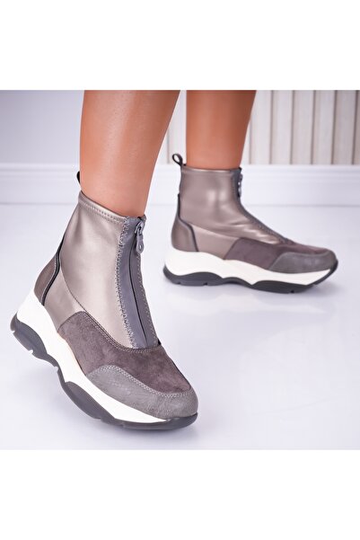 Botinelli Women's Grey Platform Sneakers Made of -Leather Noemi, 39