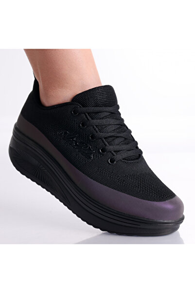 Botinelli Teniși negri Riana din material textil pentru femei, mărimea 40