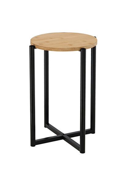 SERSIMO Noptieră rotundă, bază metalică, 29x42 cm, design minimalist, neagră