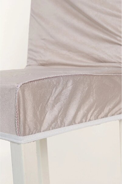 Bella Home Velvet Chair Cover - Washable - Stretch Fabric - 6 Pieces Mink
