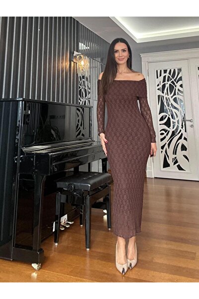 Atelier Derin Rochie din dantelă maro cu guler Madonna