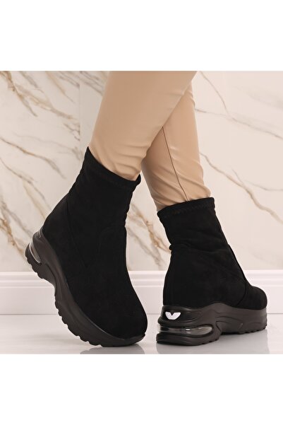 Botinelli Teniși negri cu platformă din piele întoarsă, pentru femei, cu căpt...