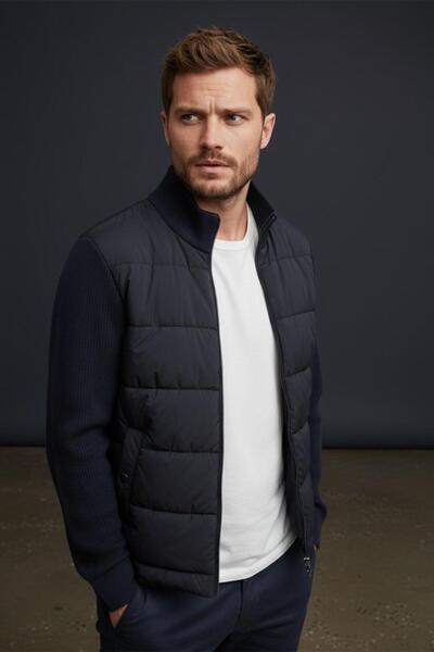 Sarar معطف Interview Parry ذو أكمام بسحاب وظهر محبوك وحشوة أمامية باللون الأزرق الداكن