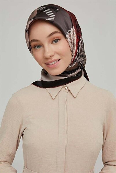 Armine Eșarfă de mătase Nostalgia - 8620-04 Twill Negru Roșu Claret