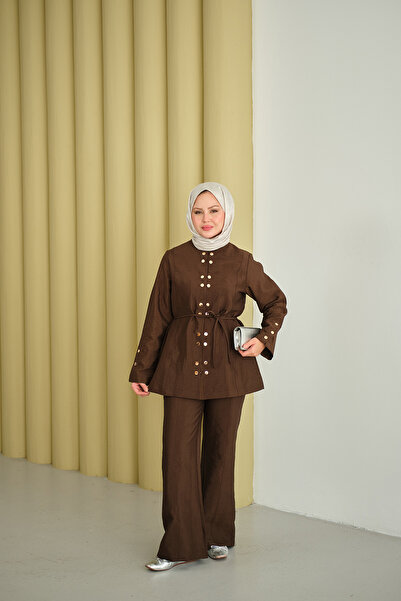 LOCCO Set de damă cu detaliu snap auriu maro