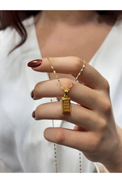 DİAMİNE PIRLANTA 14 Ayar Altın Kalın Aynalı Zincir Mini Külçe Kolye