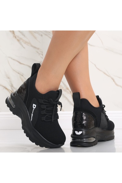 Botinelli Teniși negri cu platformă pentru femei, din material textil Andina,...