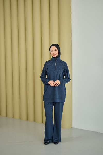 LOCCO Women's Half Zipper Stone Suit Navy Blue