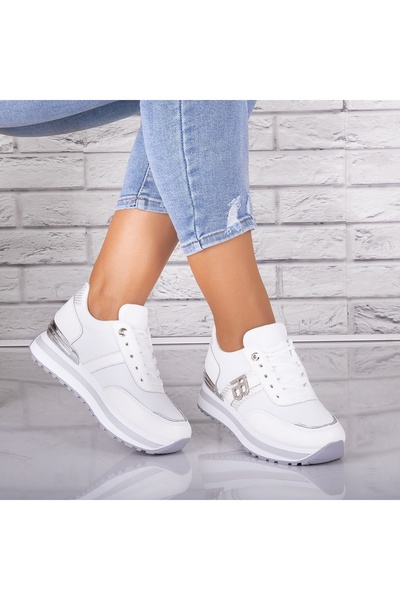 Botinelli Teniși albi de damă din piele/textil Ninal, mărimea 40