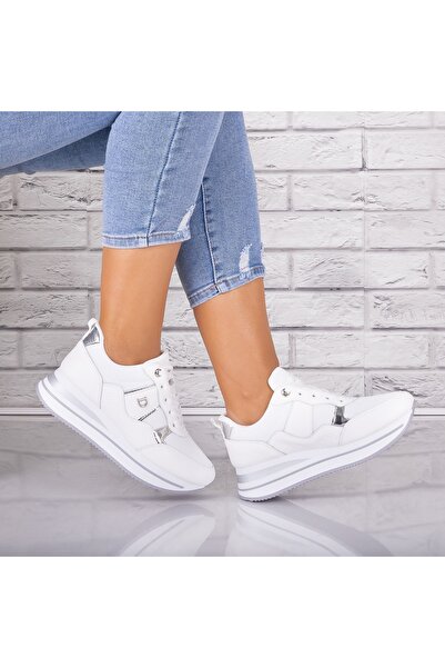 Botinelli Pantofi sport albi pentru femei din piele ecologică/textil Anina, m...