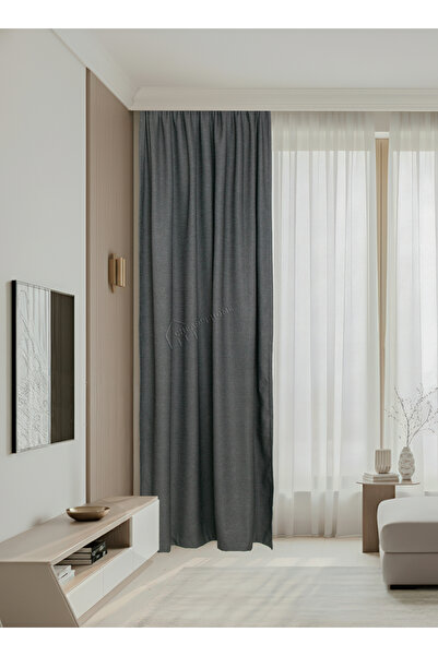 cheap's home Self-Stained Linen Look Modern Background Curtain - No Pleats, Extra Foam, Straight Hanging (Anthracite)