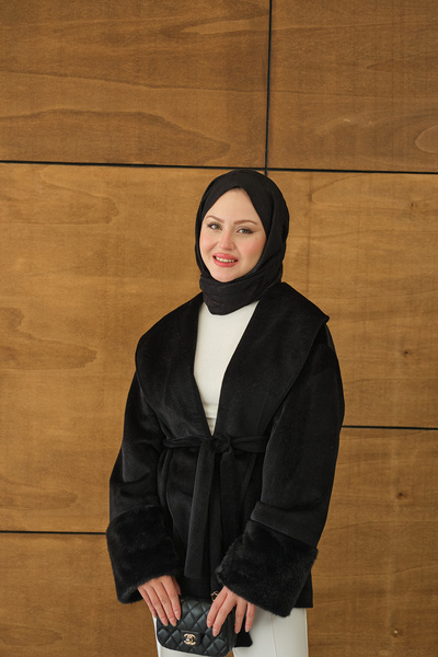 LOCCO Women's Double-Breasted Collar Short Jacket Black