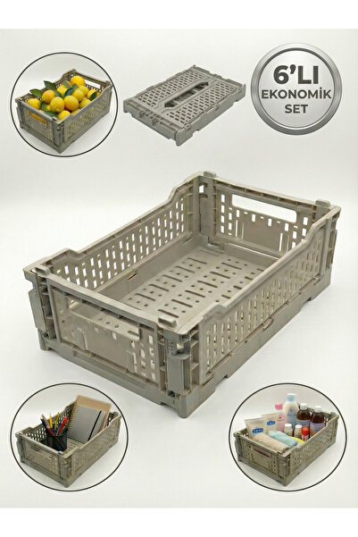 EMBazaar Katlanır Düzenleyici Kasa Bej 6'lı Ekonomik Sepet Organizer 26x17x10 Cm