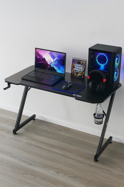 ASA Gaming Desk with Full Mouse Pad – Z-Shape Computer Table for Gaming & Office