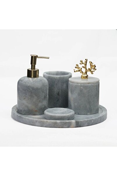 ege gross Dekoratif Mermer Banyo Seti Takımı 5 Parça Aksesuar Detaylı Özel Ta...