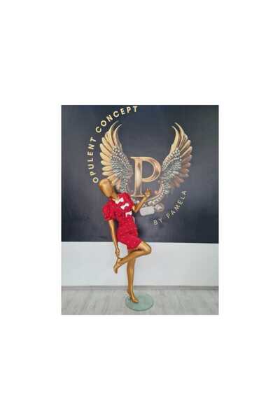 OEM SHORT RED DRESS WITH PEARLS AND WHITE BOWS - RED, ONE SIZE