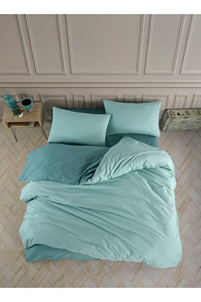 NazeninHome طقم غطاء لحاف فردي من القطن بنسبة 100% من رانفورس، لون سادة - تركواز