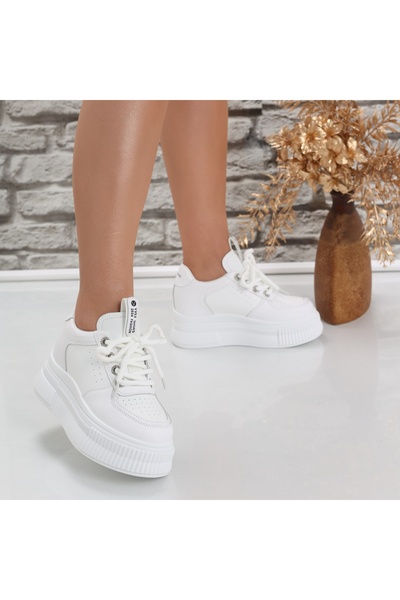 Botinelli Teniși albi cu platformă pentru femei, din piele Laron, mărimea 38