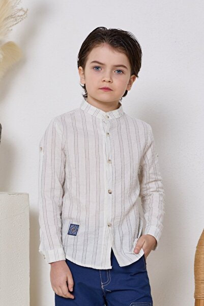 Alesaei-mondo tondo قميص ولادي ابيض مخطط 4133