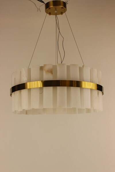 GN GEN AYDINLATMA Lüks Bronz Eskitme Gövde Dikey Ham Mermer Plakalı 3 Renk Le...