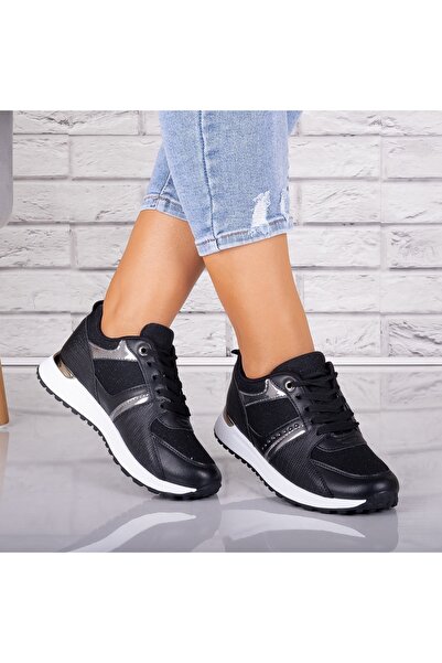 Botinelli Teniși negri pentru femei din piele/textil Alnoa, mărimea 38