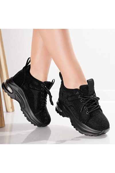 Botinelli Women's Black Platform Sport shoes Made of -Suede Leather Voyas, 39