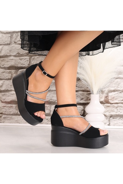 Botinelli Sandale negre cu platformă pentru femei, din piele întoarsă, Sonnya...