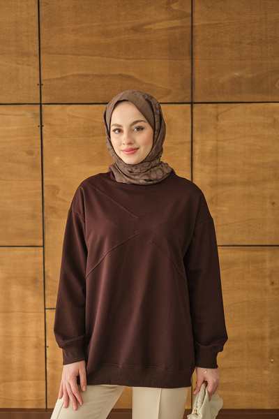 LOCCO Women's Stitch Detail Tunic Brown