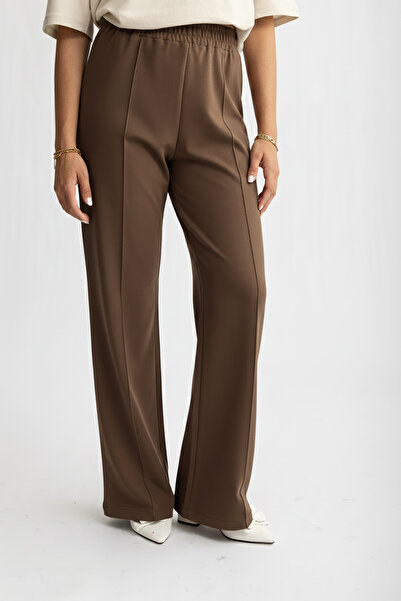 Suede Style 8286 - Wide Leg Elastic Waist 2 Thread Knitted Comfortable Loose Women's Trousers