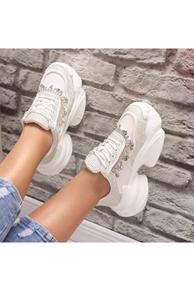 Botinelli Teniși Javana albi din material textil pentru femei, 36