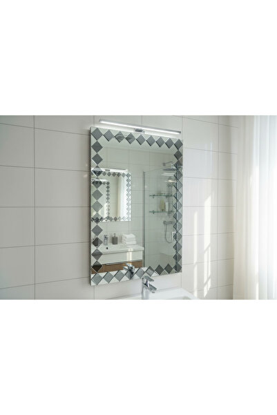 COOLOVS Dekoratif Banyo Aynası Beyaz MDFLam Kasa Füme Kenar Aynalı Modern Tas...