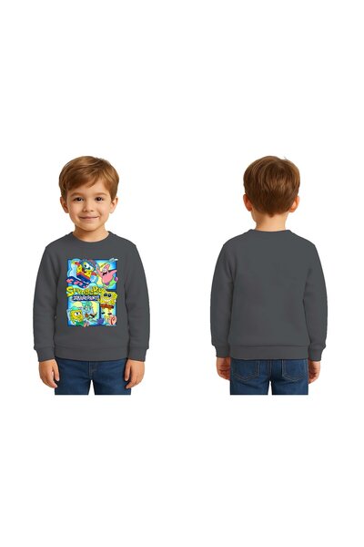 SEDİRLİ سويت شيرت سبونج بوب مطبوع للأطفال للجنسين، 3 خيوط، مزخرف